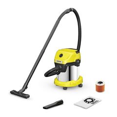Aspirator Karcher, sistem ”Pull and Push”, aspirare umeda si uscata, sac textil, functie de suflare, filtru din spuma, 1000 W, 15 l, galben-Dacenergy.ro