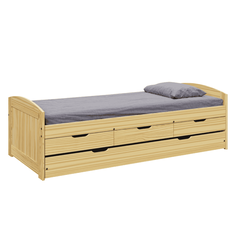 Pat cu pat extensibil, natural, lemn masiv, 90x200, MARINELLA NEW-Dacenergy.ro