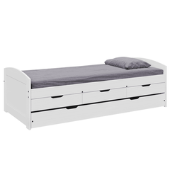 Pat cu pat suplimentar extensibil, alb, lemn masiv, 90x200, MARINELLA NEW-Dacenergy.ro