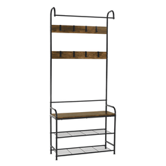 Raft pentru pantofi, lemn rustic şi metal negru / MDF, KELAM-Dacenergy.ro