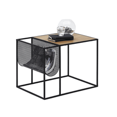 Masă laterală, din metal / MDF, negru / stejar, FLYN-Dacenergy.ro