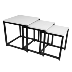 Set 3 măsuţe de cafea, alb mat/negru, KASTLER NEW TYP 3-Dacenergy.ro