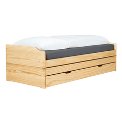 Pat cu module suplimentare extensibile, culoare naturală, lemn masiv, 90x200, FLOPY-Dacenergy.ro