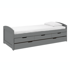 Pat cu pat suplimentar extensibil, gri, lemn masiv, 90x200, MARINELLA NEW-Dacenergy.ro