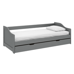 Pat cu pat suplimentar extensibil, gri, lemn masiv, 90x200, LAURA NEW-Dacenergy.ro