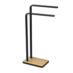 Suport pentru prosoape, metal de culoare neagră / bambus, LABAV-Dacenergy.ro