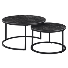 Măsuţe de cafea, set de 2, marmură negru/oţel negru, LASTRO-Dacenergy.ro