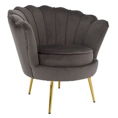 Fotoliu în stilul Art-deco, gri-maro ţesătură Velvet/gold crom auriu, NOBLEO-Dacenergy.ro