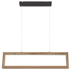 Suspensie LED, structura din metal, cadru cu aspect de lemn, 24W, 1200 lm, lumina calda 3000 K, 1200 x 800 mm, negru mat-Dacenergy.ro