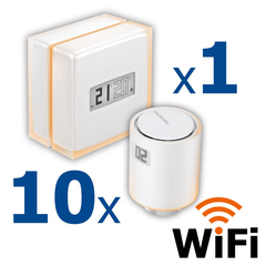 Kit termostat de ambient si 10 capete termostat smart pentru calorifer Netatmo, WI-FI, cu afisaj digital LCD, compatibile cu IOS sau Android, control de la distanta, detectare fereastra deschisa, programabil, Numar piese: 11-Dacenergy.ro