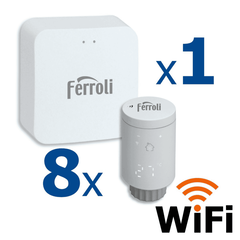 Kit controler gateway si 8 capete termostat smart pentru calorifer Ferroli, Wi-Fi, control de la distanta, siguranta pentru copii, detectare fereastra deschisa, afisaj digital, programabil, alb, Numar piese: 9-Dacenergy.ro