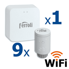 Kit controler gateway si 9 capete termostat smart pentru calorifer Ferroli, Wi-Fi, control de la distanta, siguranta pentru copii, detectare fereastra deschisa, afisaj digital, programabil, alb, Numar piese: 10-Dacenergy.ro