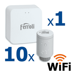 Kit controler gateway si 10 capete termostat smart pentru calorifer Ferroli, Wi-Fi, control de la distanta, siguranta pentru copii, detectare fereastra deschisa, afisaj digital, programabil, alb, Numar piese: 11-Dacenergy.ro