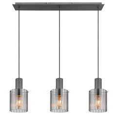 Suspensie, realizata din metal, trei abajururi din sticla fumurie,  980 x 180 x 1200 mm, IP20, 3 surse cu soclu E27, gri inchis-Dacenergy.ro