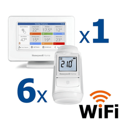 Kit termostat de ambient si 6 capete termostat smart pentru calorifer Honeywell Home, Wi-Fi, control de la distanta, siguranta pentru copii, detectare fereastra deschisa, protectie la inghet, afisaj digital, Numar piese: 7-Dacenergy.ro