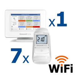 Kit termostat de ambient si 7 capete termostat smart pentru calorifer Honeywell Home, Wi-Fi, control de la distanta, siguranta pentru copii, detectare fereastra deschisa, protectie la inghet, afisaj digital, Numar piese: 8-Dacenergy.ro