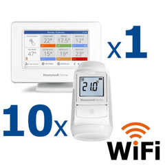 Kit termostat de ambient si 10 capete termostat smart pentru calorifer Honeywell Home, Wi-Fi, control de la distanta, siguranta pentru copii, detectare fereastra deschisa, protectie la inghet, afisaj digital, Numar piese: 11-Dacenergy.ro