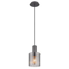 Suspensie, realizata din metal, un abajur din sticla fumurie, 180 x 1500 mm, IP20, o sursa cu soclu E27, gri inchis-Dacenergy.ro