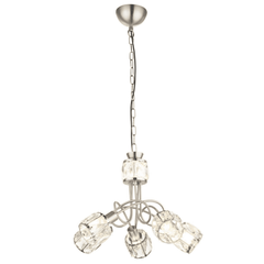 Suspensie, realizata din metal cromat, 5 abajururi din cristal de sticla, 1 x LED 5W si 5 x E14, 305lm, lumina calda, 400 x 1300 mm, IP20, nichel-Dacenergy.ro