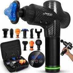 Pistol de masaj corporal, fara fir, 30 de niveluri de intensitate, 9 varfuri interschimbabile, husa de depozitare din material textil, cablu USB tip C inclus, negru-Dacenergy.ro