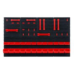 Tabla de scule pentru atelier, 12 cuve mici, 12 cuve mari, 4 rafturi, 6 suporturi si carlige, 2 seturi de suporturi pentru chei, design modular, 128 x 76 cm, Culoare: Rosu,  Negru, Lungime: 128 cm-Dacenergy.ro