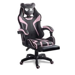 Scaun de gaming, suport extensibil pentru picioare, functie de inclinare a spatarului, reglare a inaltimii, ergonomie, inaltime totala maxima 121 cm, negru si roz, Culoare: Negru, Roz-Dacenergy.ro