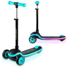 Trotineta de echilibru cu trei roti, ghidon din metal, platformă iluminata cu LED-uri, cu 20 de moduri, inaltimea ghidonului este reglabila, 65–81 cm, usor de pliat, frana de picior, neagra si turcoaz, Culoare: Negru, Turcoaz-Dacenergy.ro
