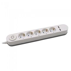 Prelungitor 5 Intrari Intrerupator iluminat & 2 Port-uri USB 3G 1.5mm x 3m Alb-Dacenergy.ro