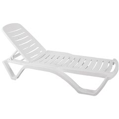 Sezlong pentru plaja DacEnergy©, structura din plastic, spatar reglabil, rezistent UV, stivuibil, 200 x 72 x 30 cm, alb-Dacenergy.ro