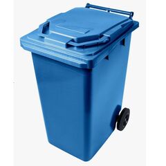 Pubela mobila DacEnergy©, construita din plastic, cu roti, rezistent la actiunea razelor ultraviolete, frig, caldura, capac plat cu deschidere la 270 grade, 240 L, 736 x 579 x 1030 mm, albastra, Culoare: Albastru-Dacenergy.ro
