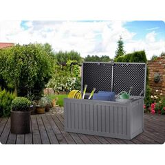 Cutie gradina DacEnergy©, din plastic, maner de transport, cu capac, 270 l, 109 x 51, 5 x 55 cm, gri-Dacenergy.ro