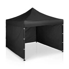 Pavilion de gradina, cu 3 pereti, fabricat din PVC, constructie din otel, acoperisul din PVC 1280D – 100% impermeabil, filtru UV UPF50+, 3 x 3 m, negru-Dacenergy.ro