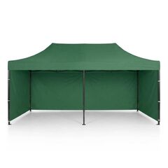 Pavilion de gradina, cu 3 pereti, fabricat din PVC, constructie din otel, acoperisul din PVC 1280D – 100% impermeabil, filtru UV UPF50+, 3 x 6 m, verde-Dacenergy.ro