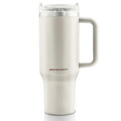 Cana termos, otel inoxidabil, capac 3 in 1, baut, gaura, pai, cu maner, mentinere cald si rece, inaltimea de 27 cm, 1180 ml, alb-Dacenergy.ro