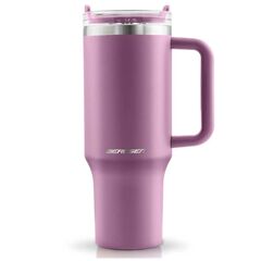 Cana termos, otel inoxidabil, capac 3 in 1, baut, gaura, pai, cu maner, mentinere cald si rece, inaltimea de 27 cm, 1180 ml, roz-Dacenergy.ro