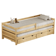 Pat cu pat suplimentar şi spaţiu de depozitare, 90x200, natural, ELARA-Dacenergy.ro