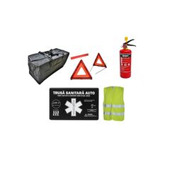 Kit siguranta auto complet trusa cutie neagra omologata RAR 2 triunghiuri stingator vesta geanta-Dacenergy.ro