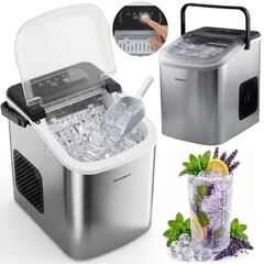 Aparat de facut cuburi de gheata, 2 dimensiuni de cuburi, functie de curatare automata, capacitate de pana la 12 kg / 24h, rezervor apa 1.1 L, 112 W, 28 x 23 x 30 cm, gri-Dacenergy.ro