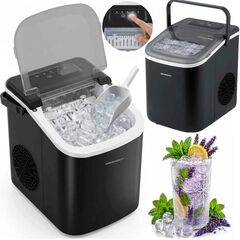 Aparat de facut cuburi de gheata, 2 dimensiuni de cuburi, functie de curatare automata, capacitate de pana la 12 kg / 24h, rezervor apa 1.1 L, 112 W, 28 x 23 x 30 cm, negru-Dacenergy.ro