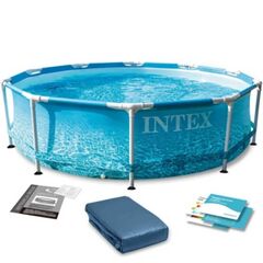 Piscina cu cadru, PVC durabil cu 3 straturi, prelata de protectie, 4485 litri, 305 x 76 cm, albastra-Dacenergy.ro
