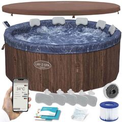 Spa gonflabil cu hidromasaj pentru 7 persoane, pompa de filtrare incorporata, 5 perne confortabile, prelata de protectie, panou de control, aplicatie, 1250 l, 190 x 190 x 70 cm, maro-Dacenergy.ro