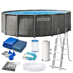 Piscina supraterana cadru metalic rotunda Intex, 457x122 cm, capacitate 16805 litri, pompa filtru cartus 3785 l/h, scara balustrada antiderapanta, prelata protectie, covor sol, liner PVC 3 straturi, asamblare rapida 45 min, Albastru-Dacenergy.ro