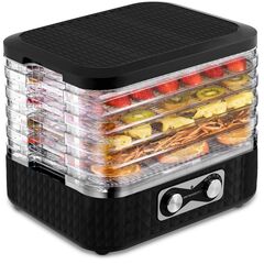 Deshidrator de alimente, control temperatura 35-70°C, puterea 400 W, 5 tavi, protectie la supraincalzire, capacitate 10 litri, 26 x 33 x 22 cm, negru mat-Dacenergy.ro
