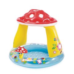 Piscina gonflabila copii Intex, cu umbrar tip ciuperca, rotunda, 102x89 cm, 45 litri, parasolar detasabil, vinil, kit reparatie inclus, recomandata varsta 1-3 ani, pentru gradina curte terasa, Multicolor-Dacenergy.ro