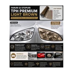 Folie protectie faruri si stopuri TPH Premium Light Brown cu regenerare 60cm x 60cm Cod: TH011-Dacenergy.ro