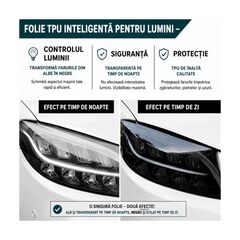 Folie PPF TPU fotocromatica pentru faruri si stopuri transparenta fumurie cu regenerare automata 15m x 40cm Cod: UV001-Dacenergy.ro
