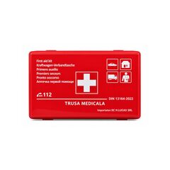 Trusa medicala auto de prim ajutor DIN 13164:2022 conforma normelor europene cutie rosie-Dacenergy.ro