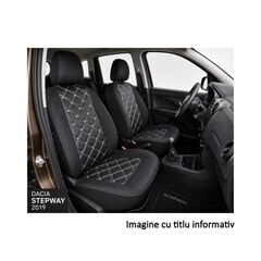 Huse scaune auto compatibile Dacia Sandero Stepway II 2019-> spatar bancheta fractionat Premium Imitatie Piele Romb-Dacenergy.ro