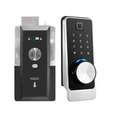 Incuietoare inteligenta DacEnergy©, pentru Hotel / Apartament / Airbnb, material aliaj de zinc, deblocare Amprenta / Aplicatie / cod / card RFID / cheie, pentru usa din lemn, negru/argintiu-Dacenergy.ro