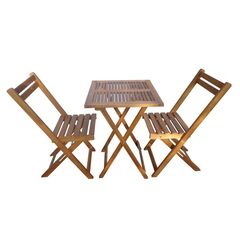 Set masa patrata pentru gradina DacEnergy©, din lemn de esenta exotica, accacia, cu 2 scaune, pliante, natur-Dacenergy.ro